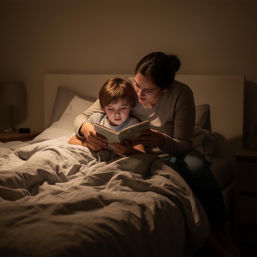 Peaceful bedtime moment with parent and child
